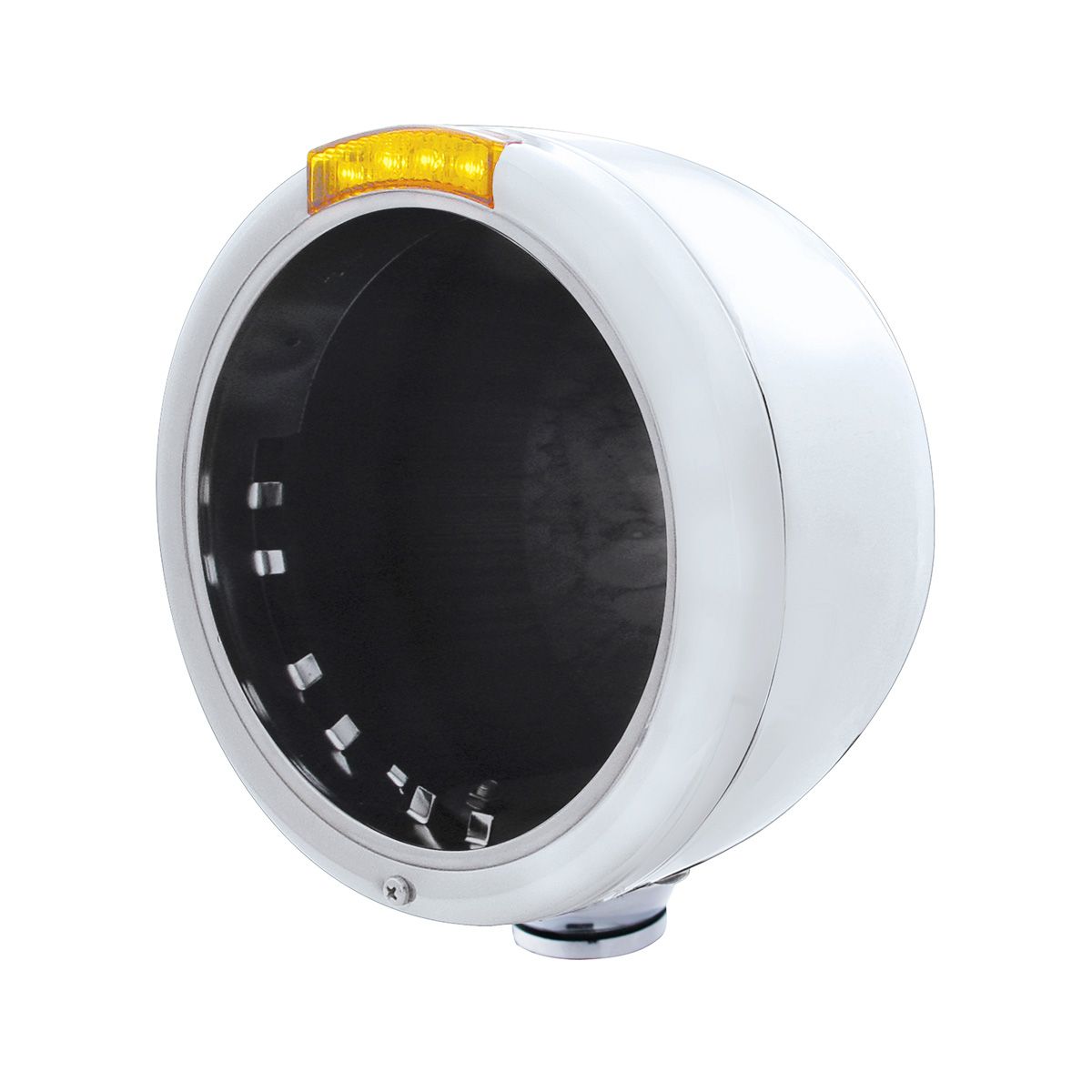 Stainless Steel Classic Half Moon Headlight No Bulb With LED Turn Signal - Amber Lens