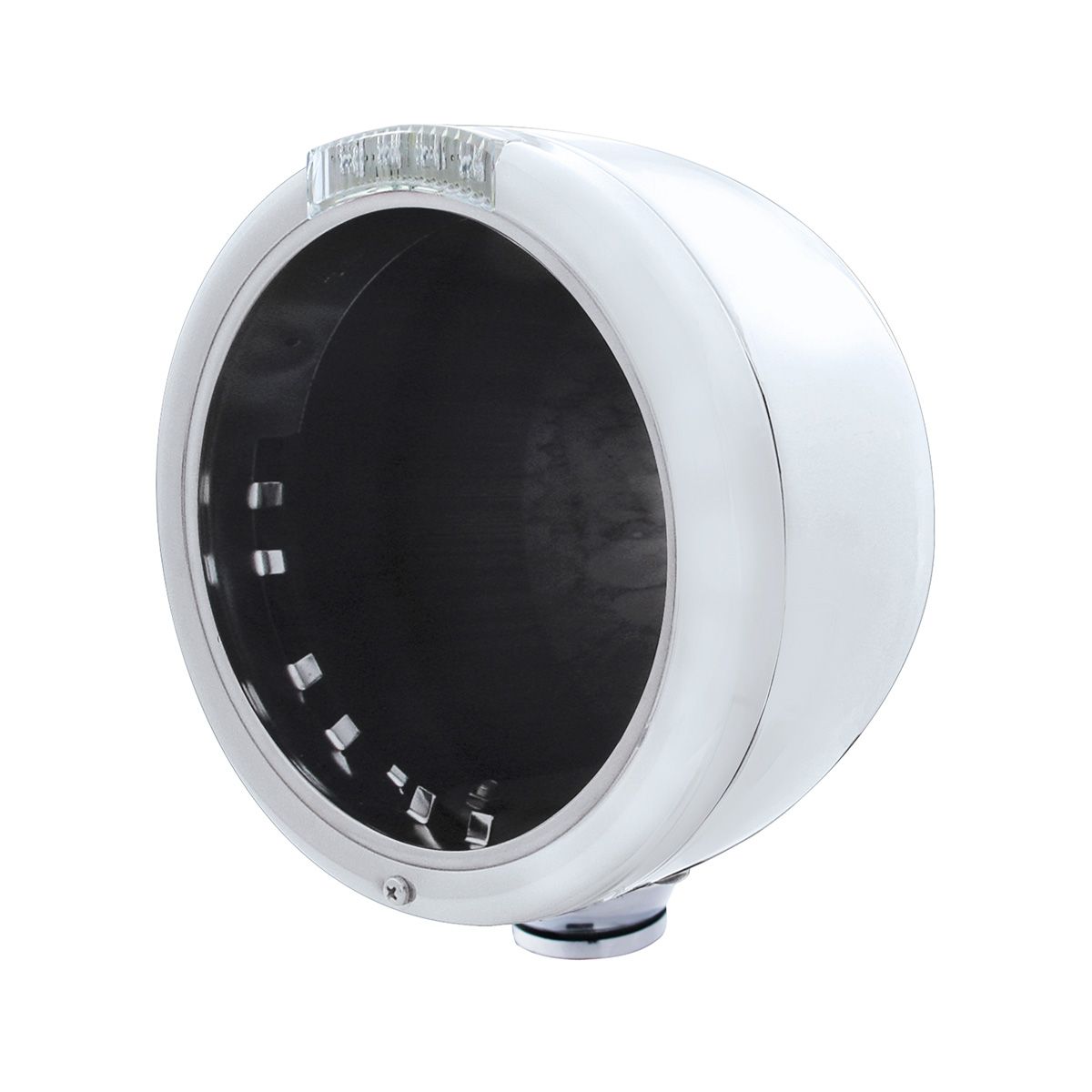 Stainless Steel Classic Half Moon Headlight No Bulb With LED Turn Signal - Clear Lens