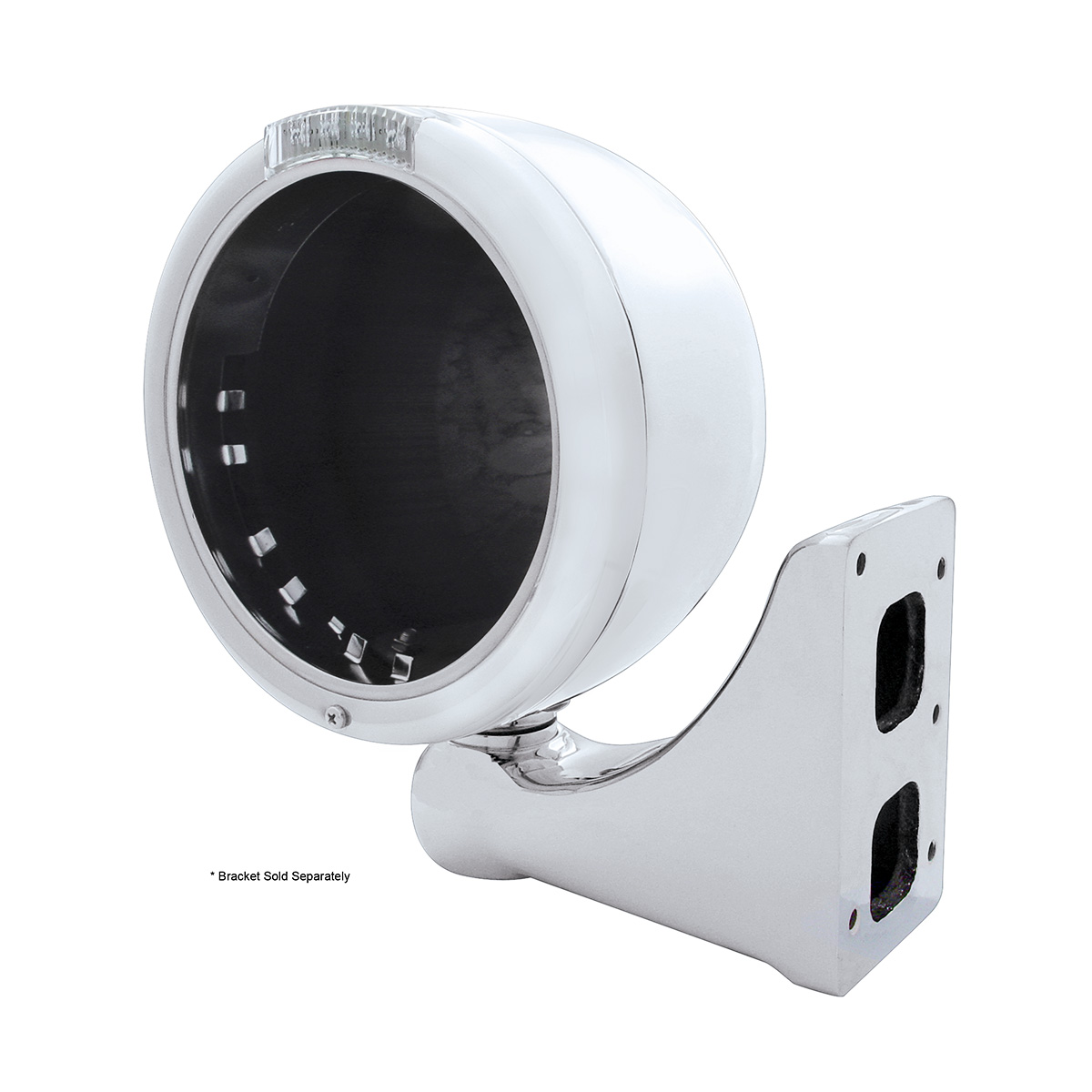 Stainless Steel Classic Half Moon Headlight No Bulb With LED Turn Signal - Clear Lens - Thumbnail 3