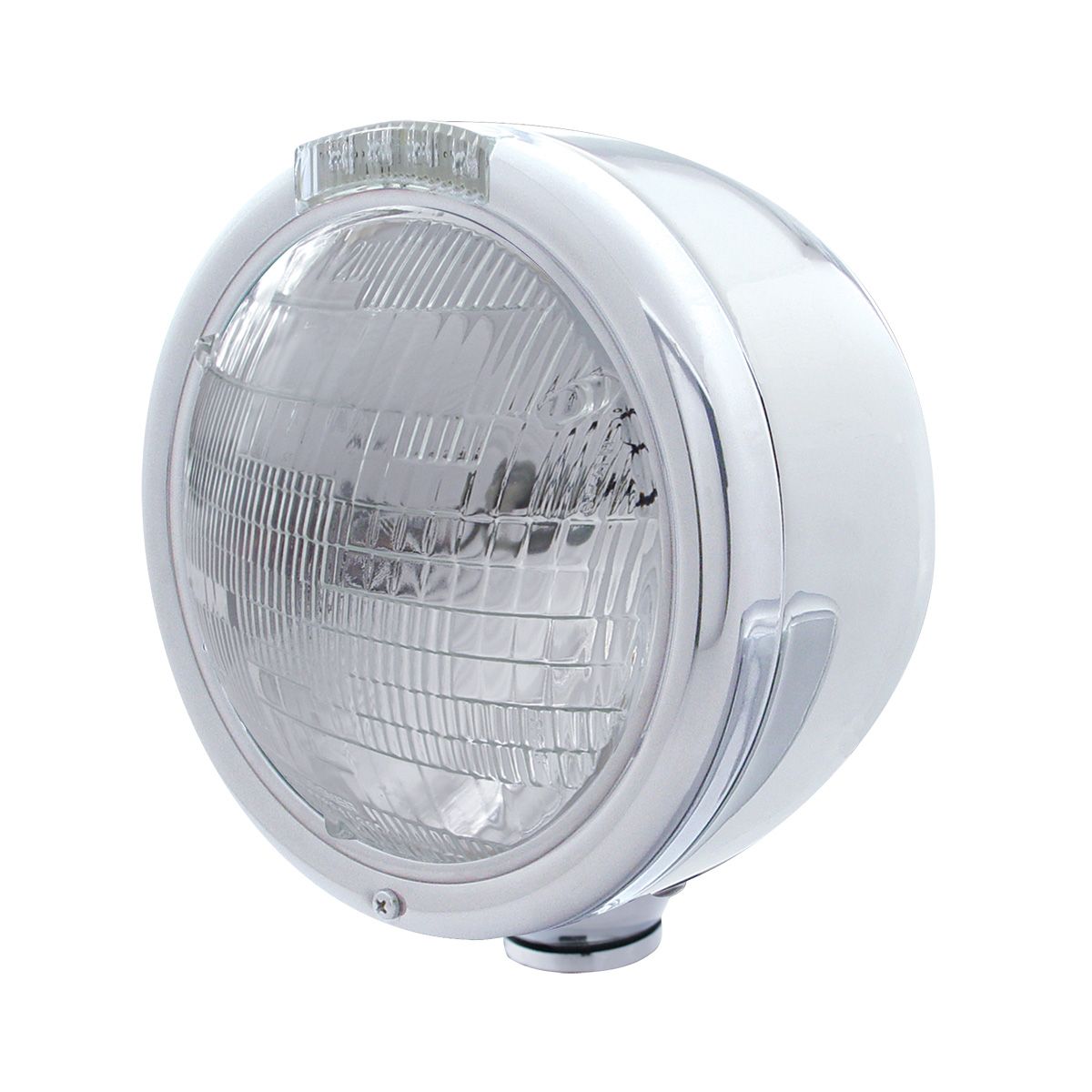 Stainless Steel Classic Half Moon Headlight 6014 Bulb & LED Turn Signal - Clear Lens