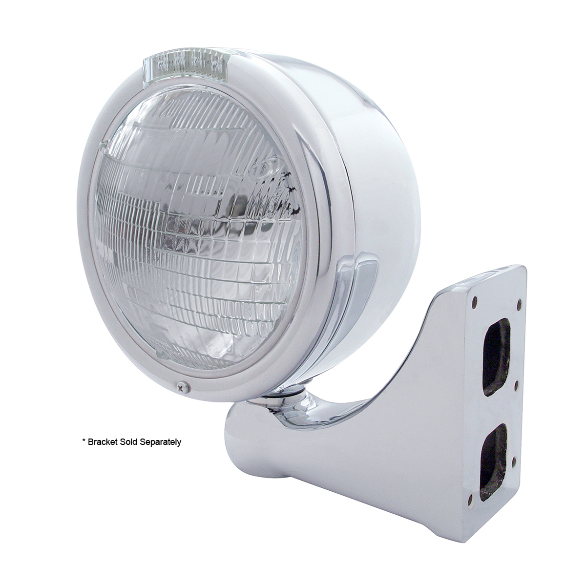 Stainless Steel Classic Half Moon Headlight 6014 Bulb & LED Turn Signal - Clear Lens - Thumbnail 3