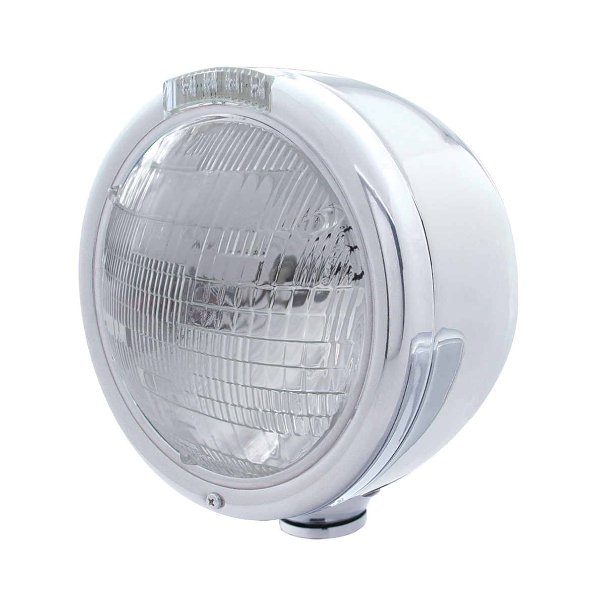 Stainless Steel Classic Half Moon Headlight 6014 Bulb & LED Turn Signal - Clear Lens - Thumbnail 6