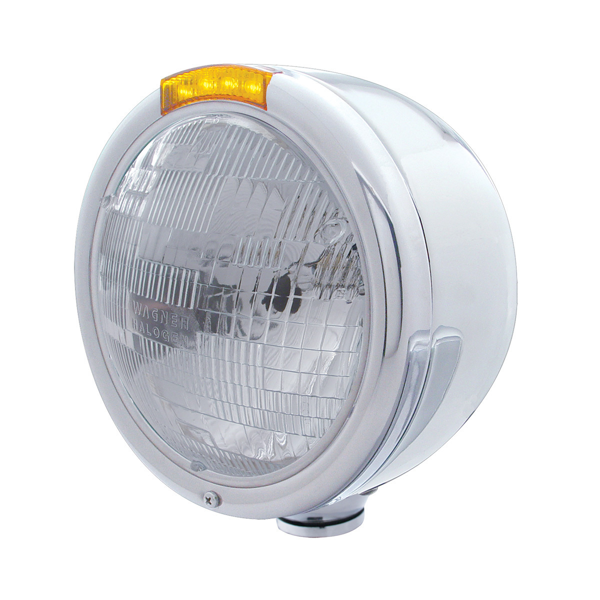 Stainless Steel Classic Half Moon Headlight H6024 Bulb & LED Turn Signal - Amber Lens - Thumbnail 6