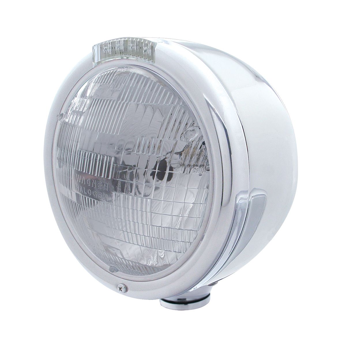 Stainless Steel Classic Half Moon Headlight H6024 Bulb & LED Turn Signal - Clear Lens