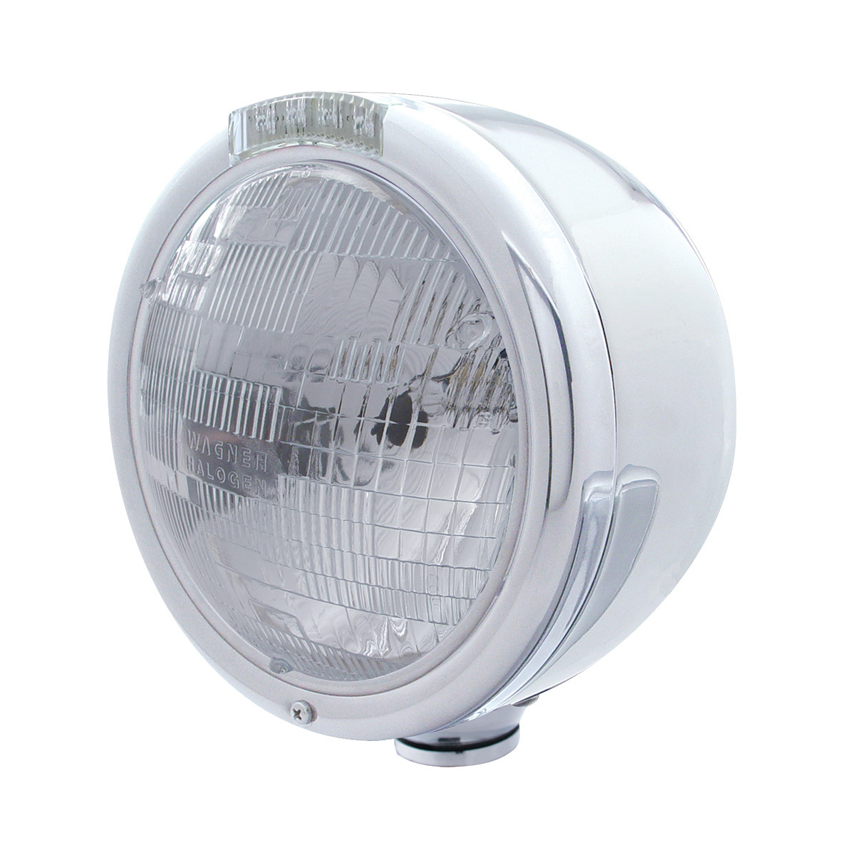 Stainless Steel Classic Half Moon Headlight H6024 Bulb & LED Turn Signal - Clear Lens - Thumbnail 6