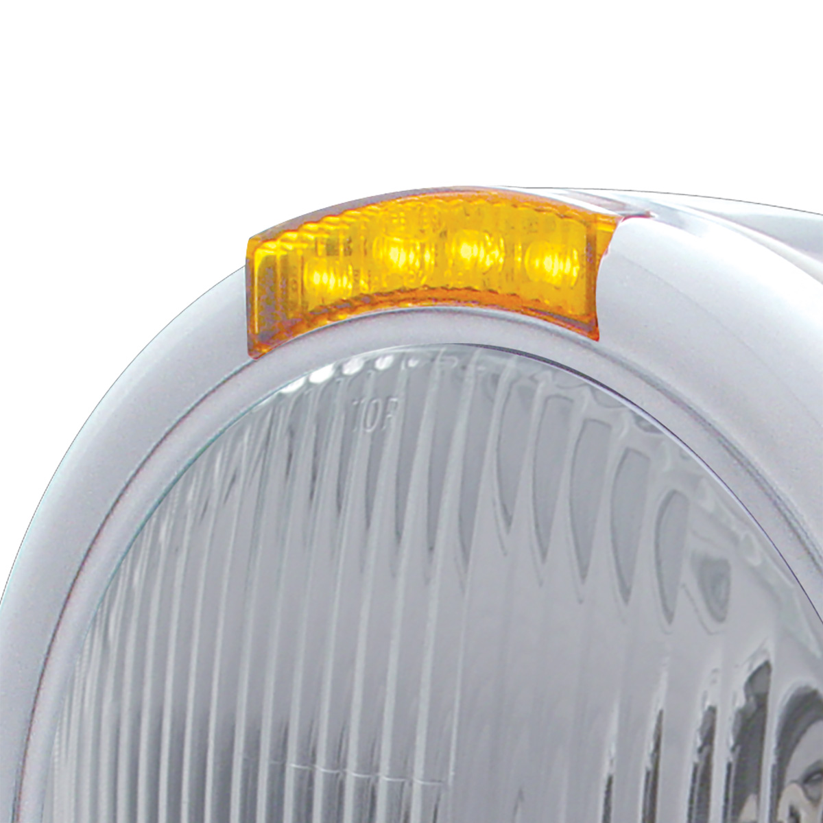 Stainless Steel Classic Half Moon Headlight H4 Bulb & LED Turn Signal - Amber Lens - Thumbnail 2
