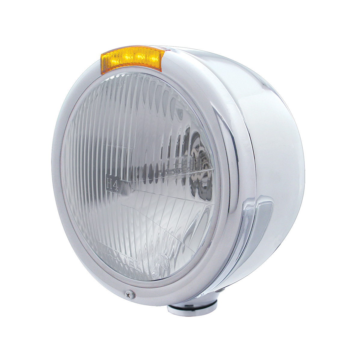 Stainless Steel Classic Half Moon Headlight H4 Bulb & LED Turn Signal - Amber Lens - Thumbnail 6
