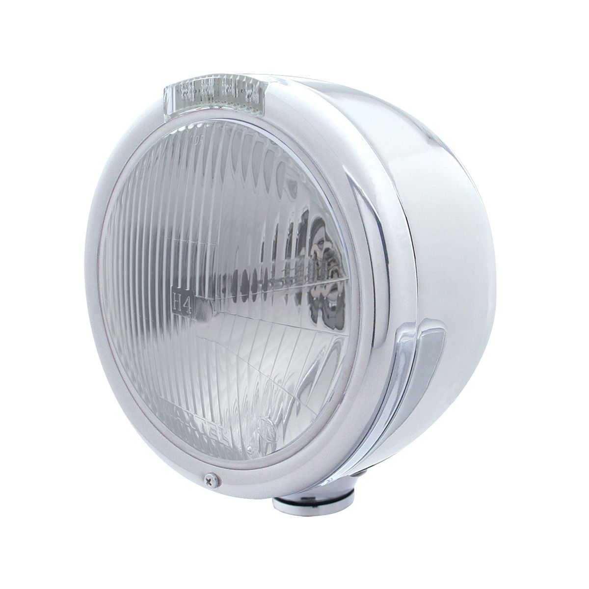 Stainless Steel Classic Half Moon Headlight H4 Bulb & LED Turn Signal - Clear Lens