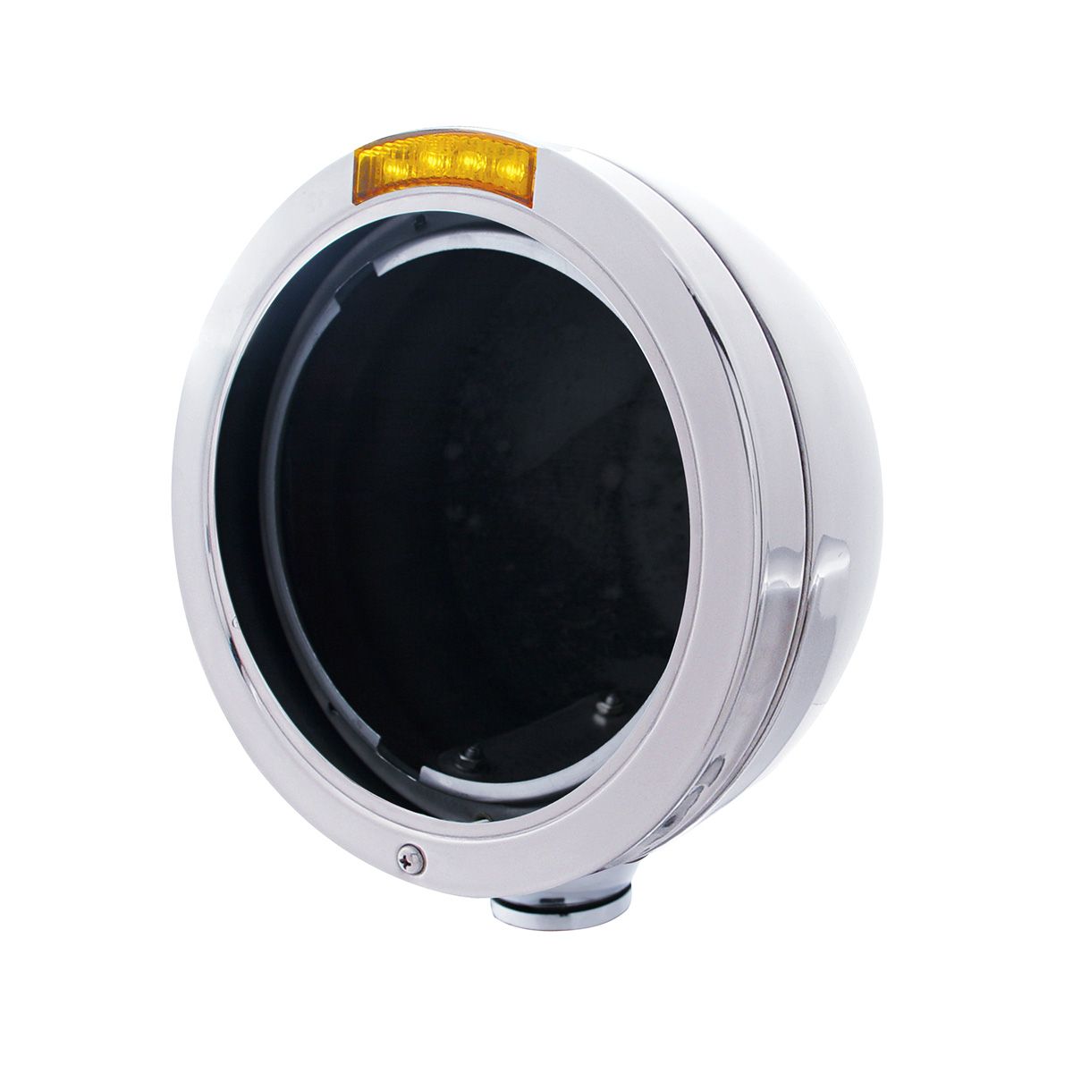 Stainless Steel Bullet Classic Headlight No Bulb With LED Turn Signal - Amber Lens