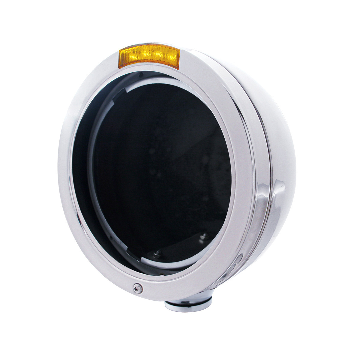 Stainless Steel Bullet Classic Headlight No Bulb With LED Turn Signal - Amber Lens - Thumbnail 5