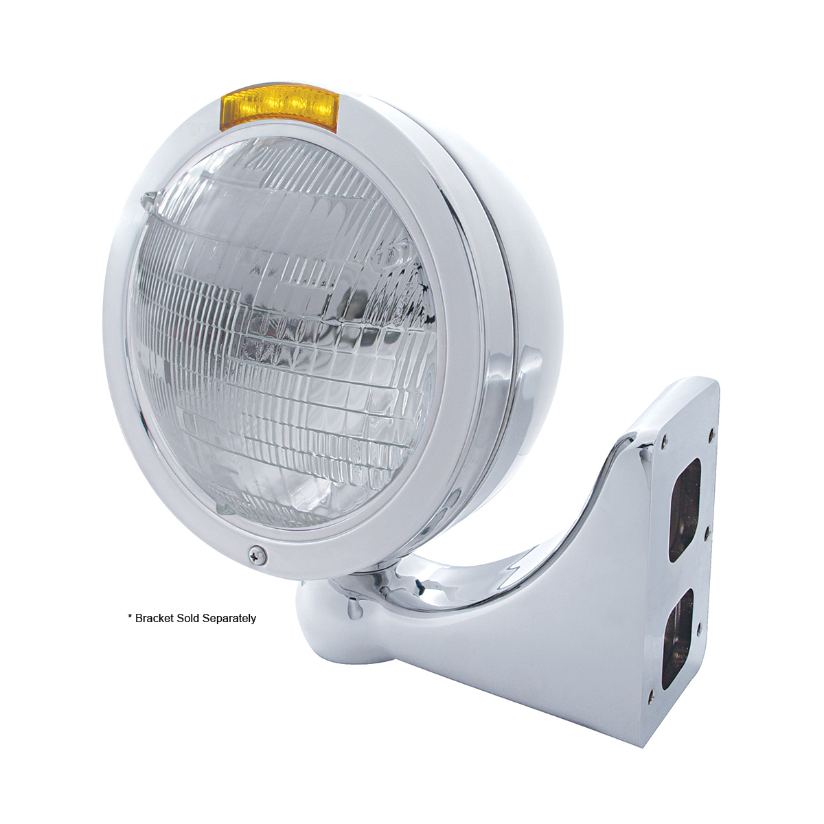 Stainless Steel Bullet Classic Headlight 6014 Bulb & LED Turn Signal - Amber Lens - Thumbnail 3