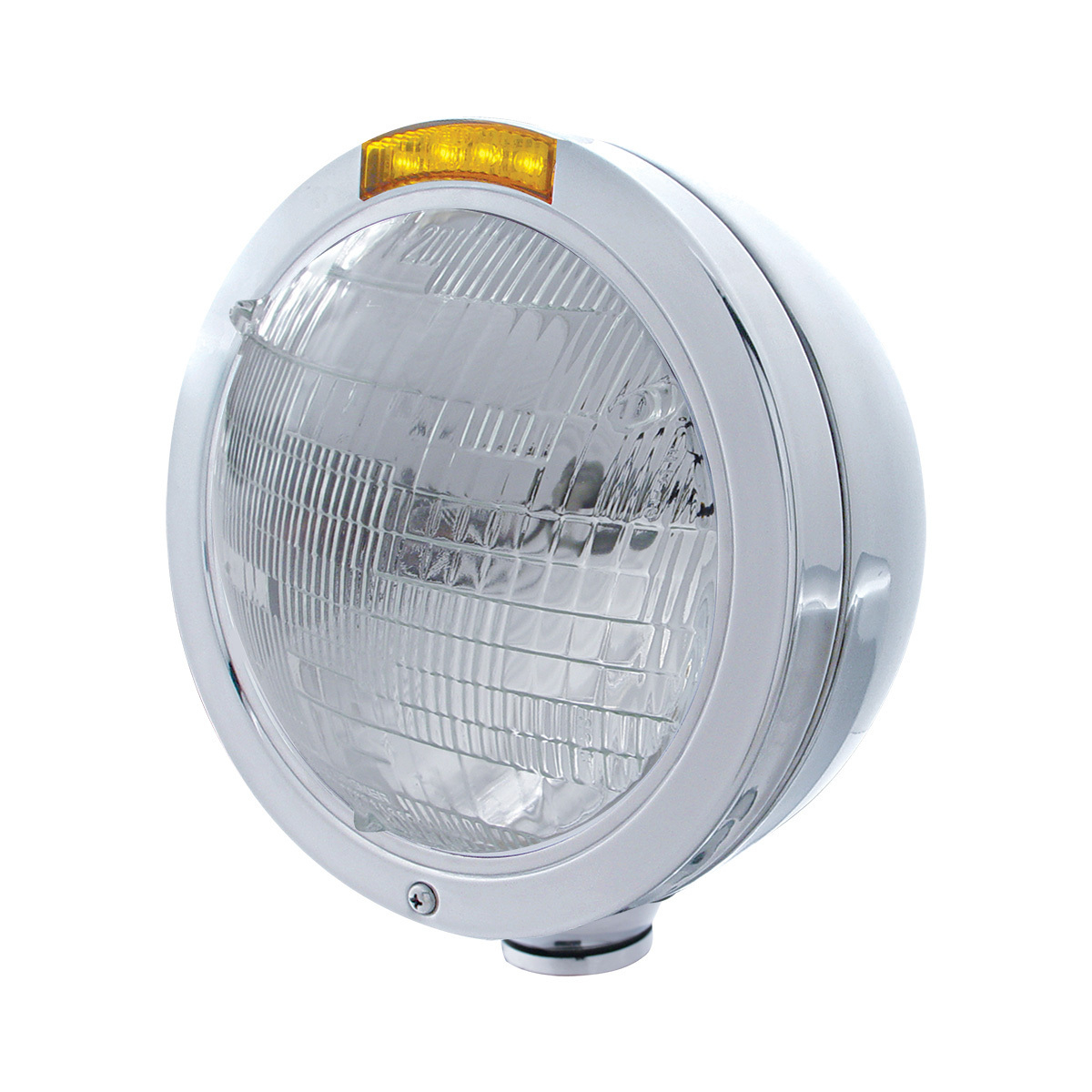 Stainless Steel Bullet Classic Headlight 6014 Bulb & LED Turn Signal - Amber Lens - Thumbnail 6