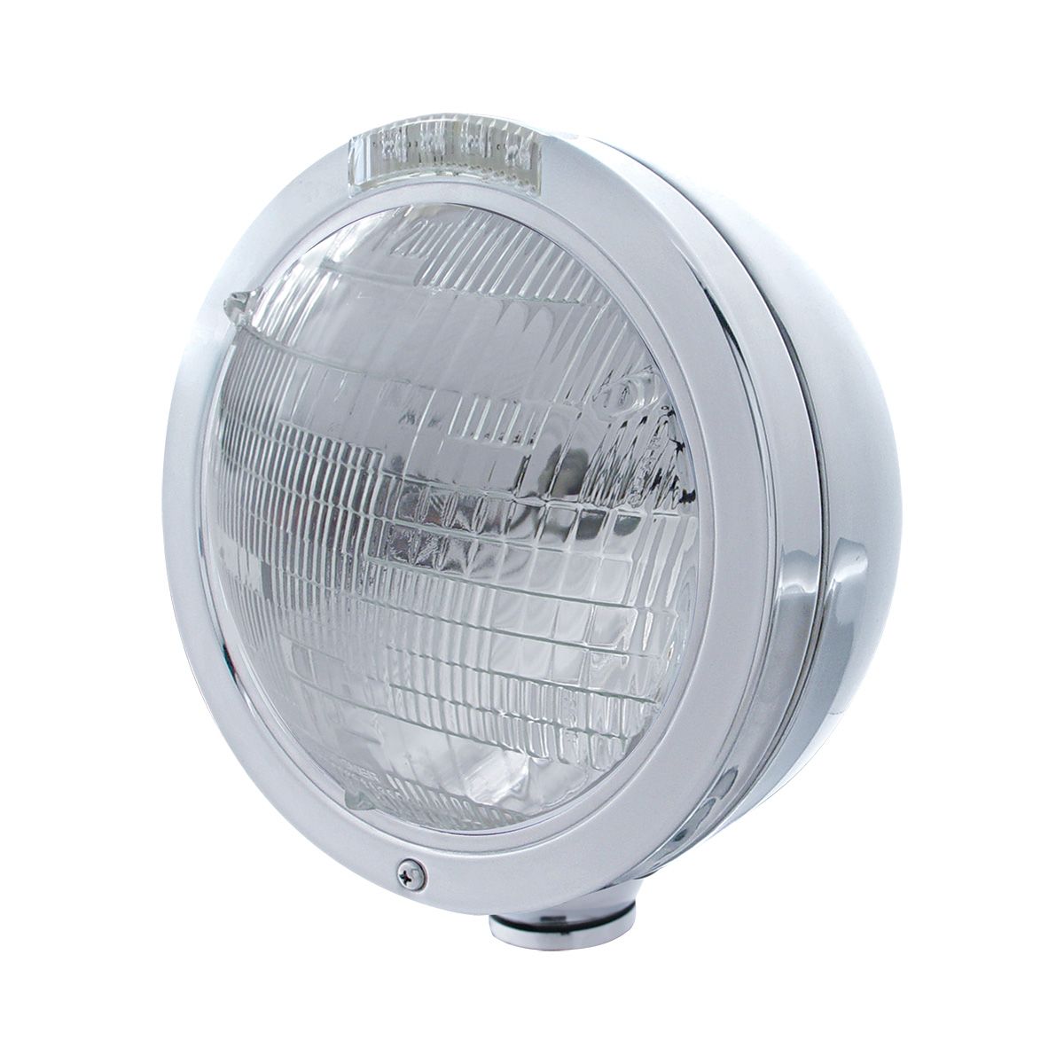 Stainless Steel Bullet Classic Headlight 6014 Bulb & LED Turn Signal - Clear Lens