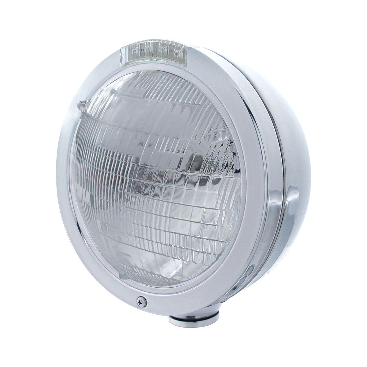 Stainless Steel Bullet Classic Headlight 6014 Bulb & LED Turn Signal - Clear Lens - Thumbnail 6