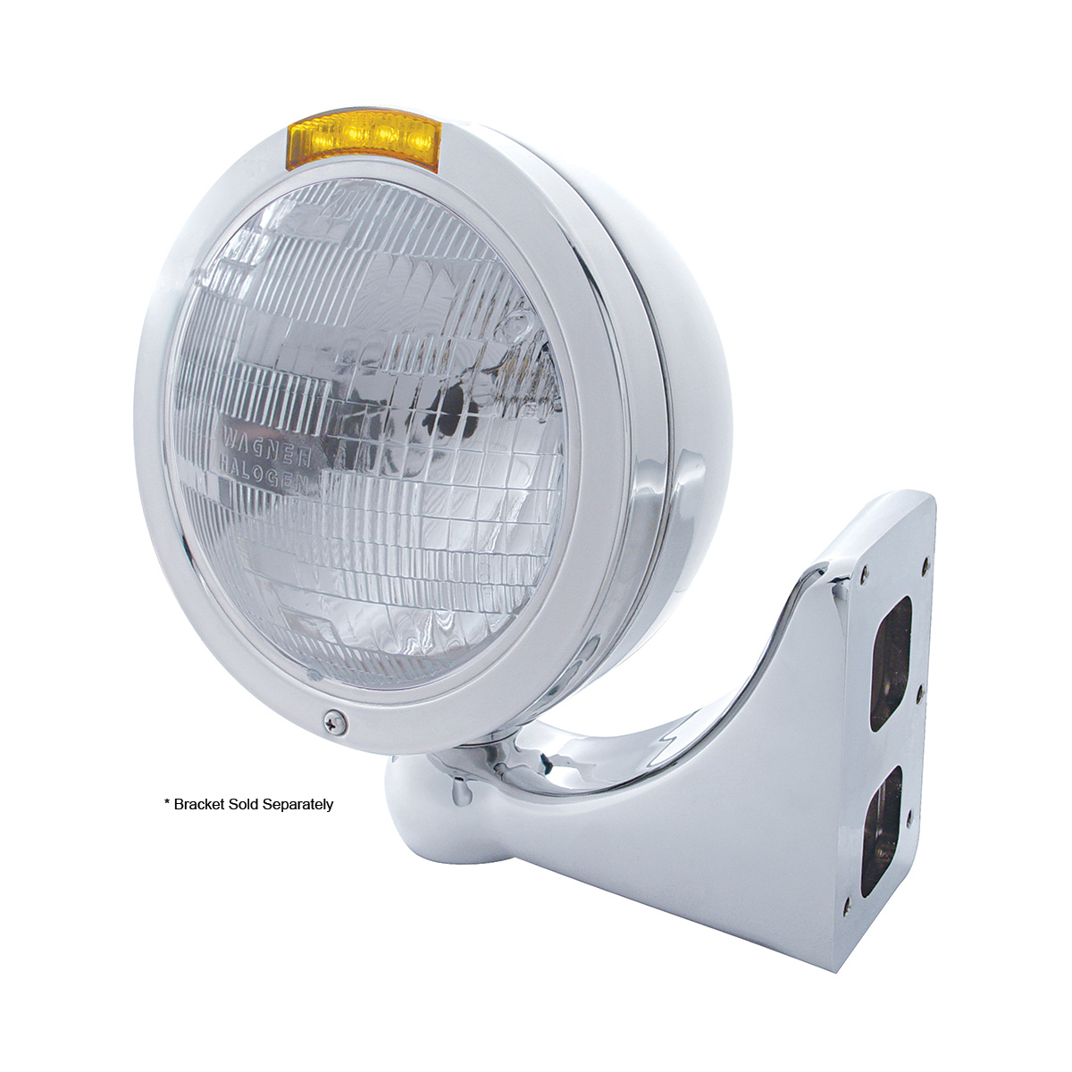 Stainless Steel Bullet Classic Headlight H6024 Bulb & LED Turn Signal - Amber Lens - Thumbnail 3