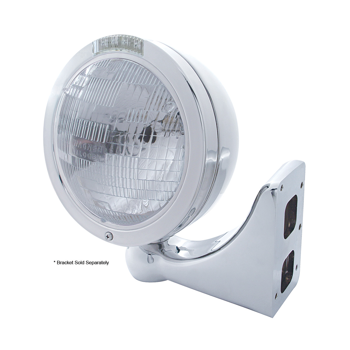 Stainless Steel Bullet Classic Headlight H6024 Bulb & LED Turn Signal - Clear Lens - Thumbnail 3