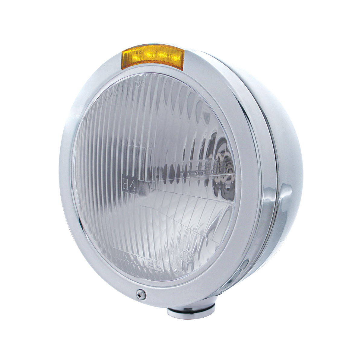 Stainless Steel Bullet Classic Headlight H4 Bulb & LED Turn Signal - Amber Lens - Thumbnail 6