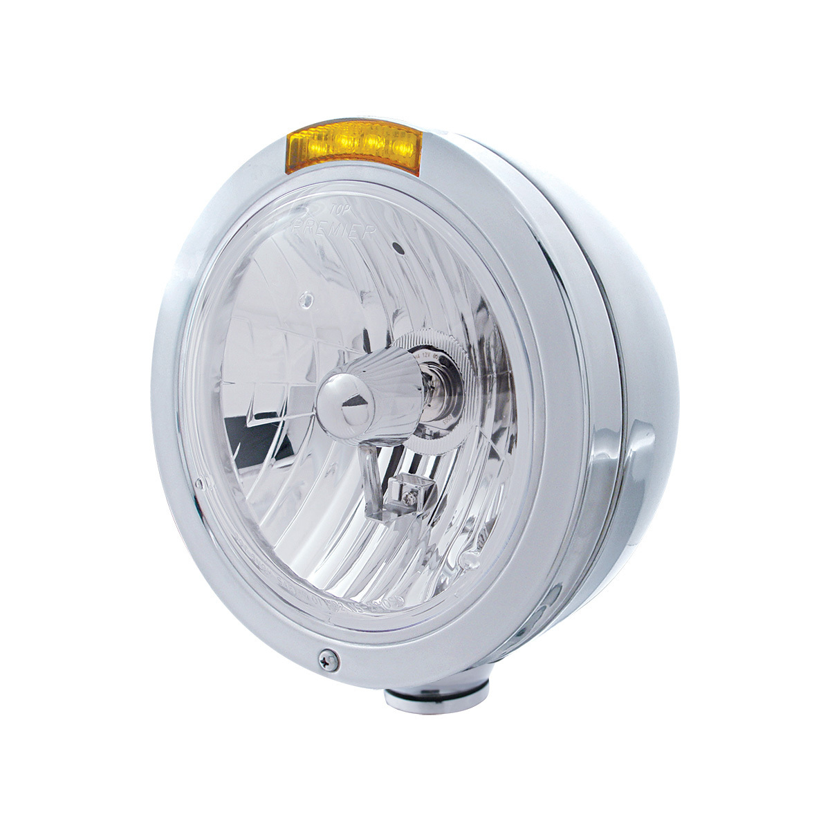 Stainless Steel Bullet Classic Headlight Crystal H4 Bulb & LED Turn Signal - Amber Lens - Thumbnail 6