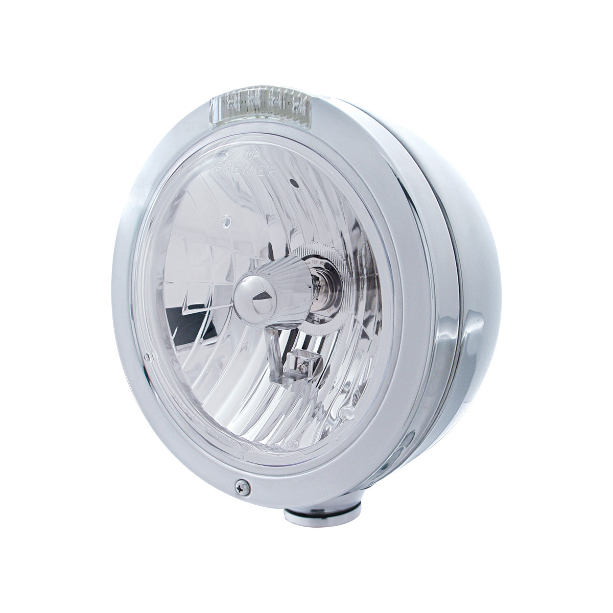 Stainless Steel Bullet Classic Headlight Crystal H4 Bulb & LED Turn Signal - Clear Lens - Thumbnail 6