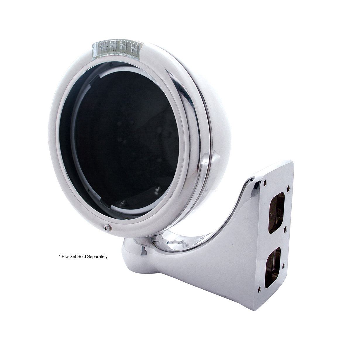 Stainless Steel Classic Headlight No Bulb With LED Turn Signal - Amber LED/Clear Lens - Thumbnail 3