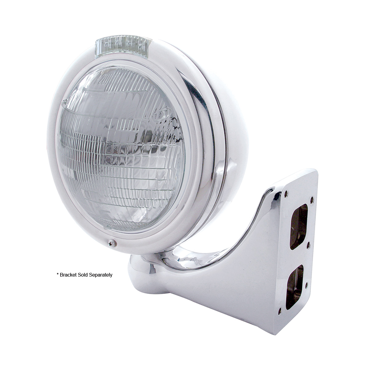 Stainless Steel Classic Headlight 6014 Bulb & LED Turn Signal - Clear Lens - Thumbnail 3