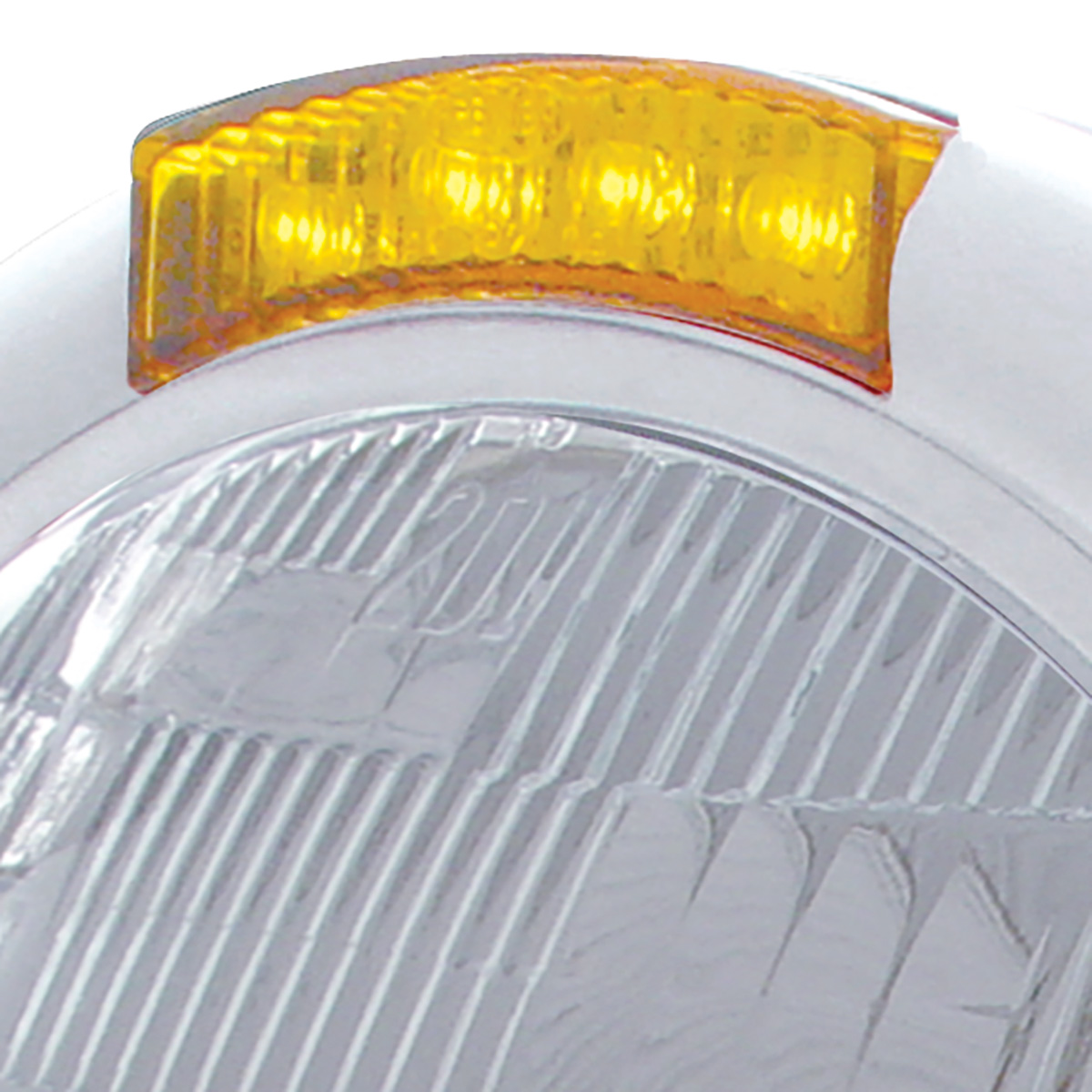 Stainless Steel Classic Headlight H6024 Bulb & LED Turn Signal - Amber Lens - Thumbnail 2