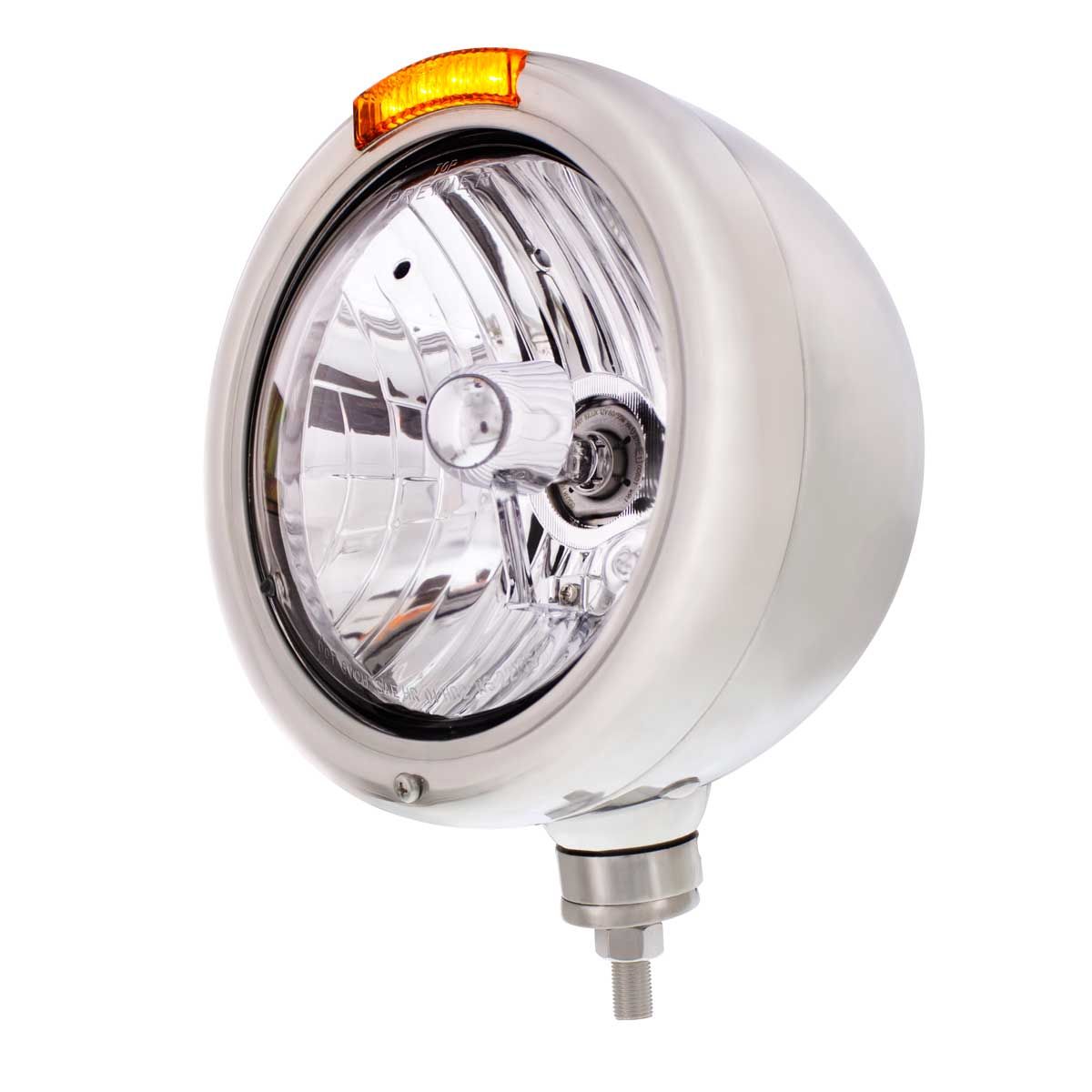 Stainless Steel Classic Headlight Crystal H4 Bulb & LED Turn Signal - Amber Lens