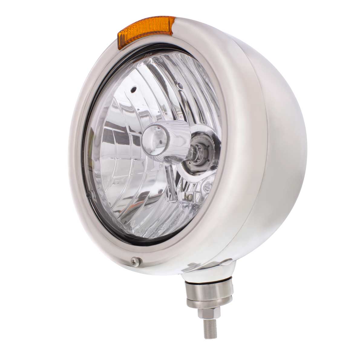 Stainless Steel Classic Headlight Crystal H4 Bulb & LED Turn Signal - Amber Lens - Thumbnail 2