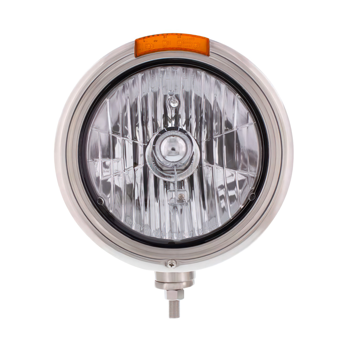 Stainless Steel Classic Headlight Crystal H4 Bulb & LED Turn Signal - Amber Lens - Thumbnail 4