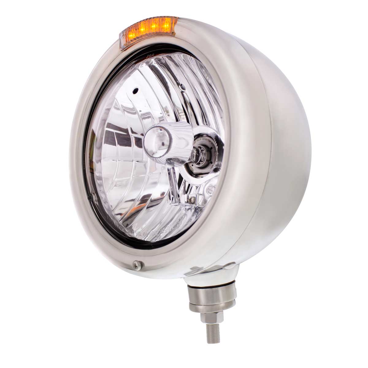 Stainless Steel Classic Headlight Crystal H4 Bulb & LED Turn Signal - Clear Lens - Thumbnail 3