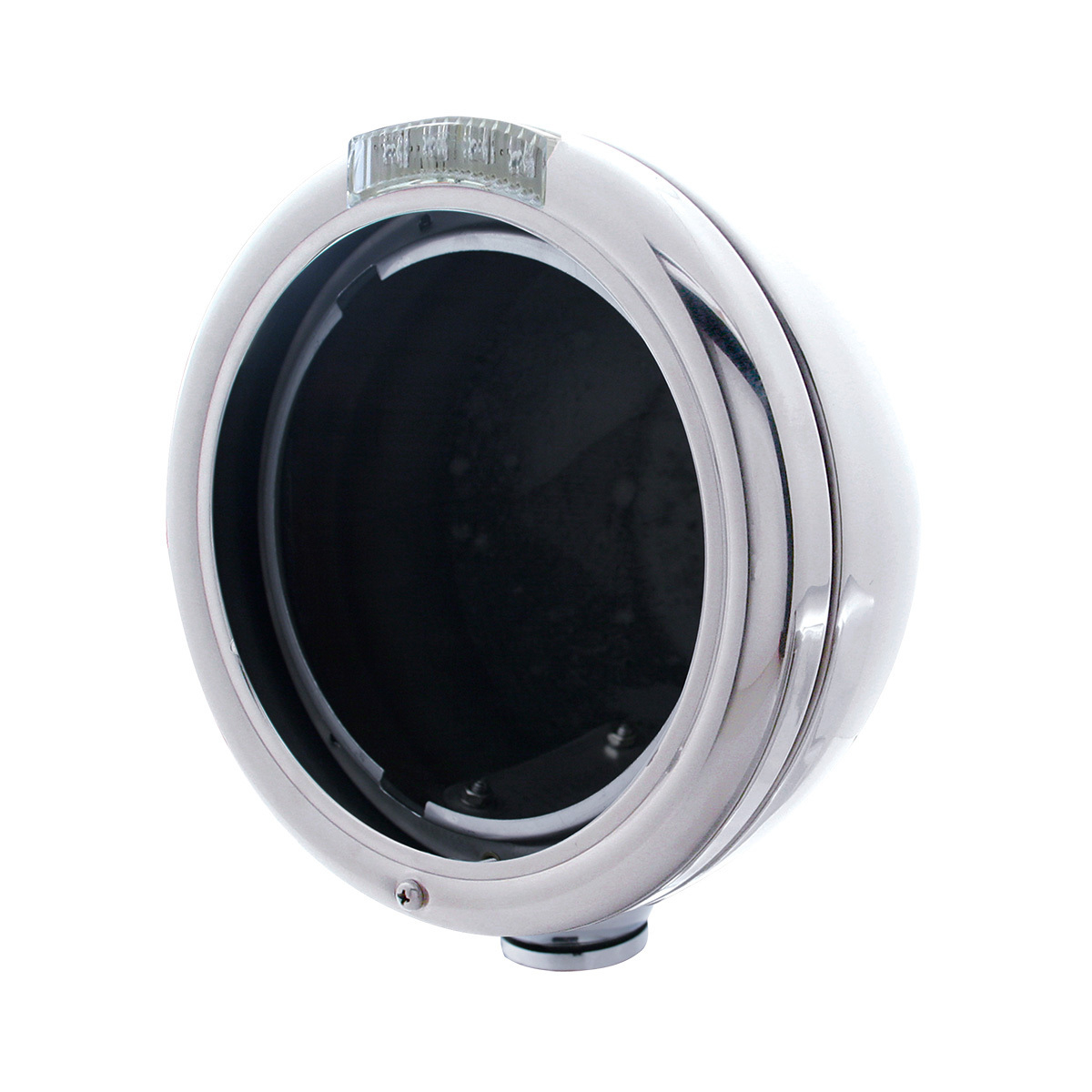 Chrome Classic Headlight No Bulb With LED Turn Signal - Amber LED/Clear Lens - Thumbnail 5