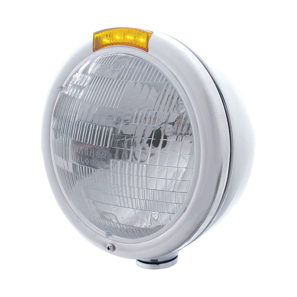 Chrome Classic Headlight H6024 Bulb & LED Turn Signal - Amber Lens