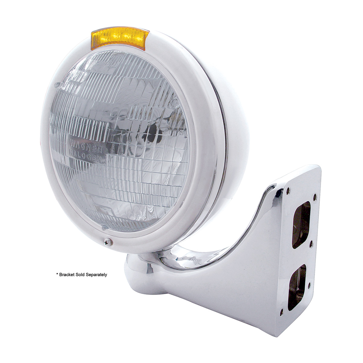 Chrome Classic Headlight H6024 Bulb & LED Turn Signal - Amber Lens - Thumbnail 4