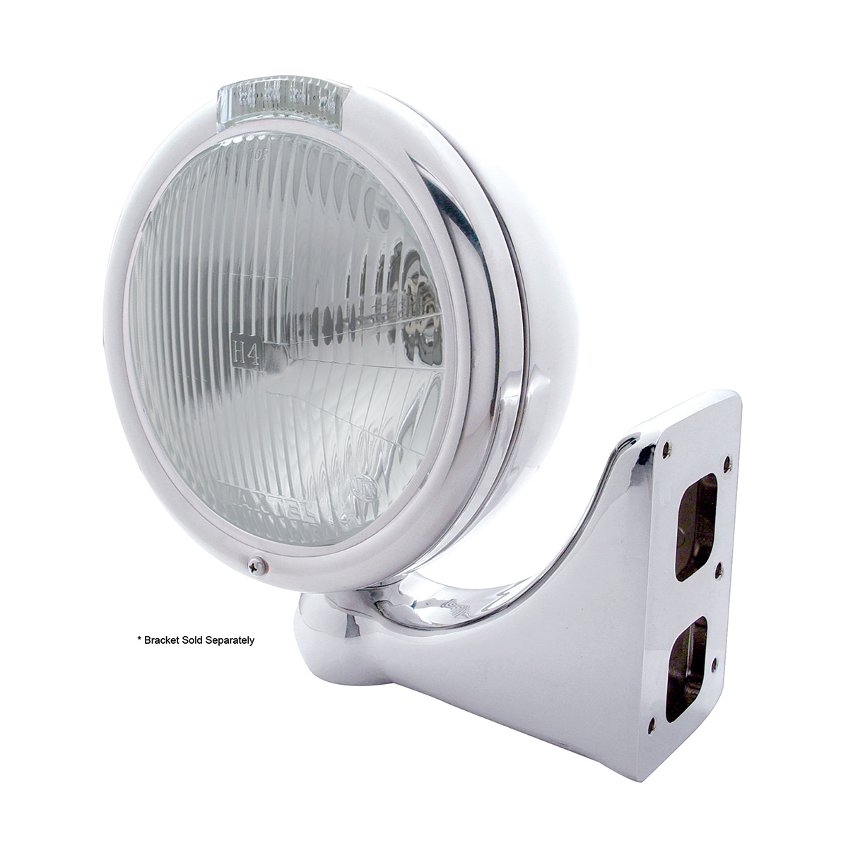 Chrome Classic Headlight H4 Bulb & LED Turn Signal - Clear Lens - Thumbnail 4