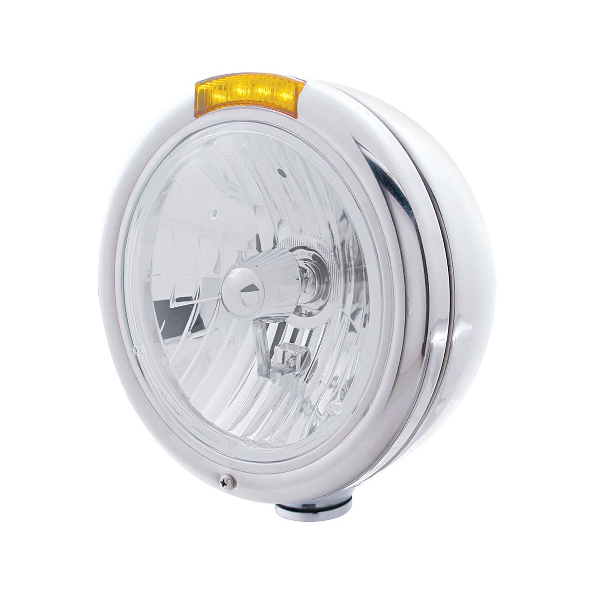 Chrome Classic Headlight Crystal H4 Bulb & LED Turn Signal - Amber Lens