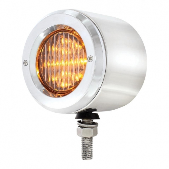 Stainless 2.5" Double Face Light With LED Lights & Bezels - Amber & Red LED/Clear Lens - Thumbnail 2