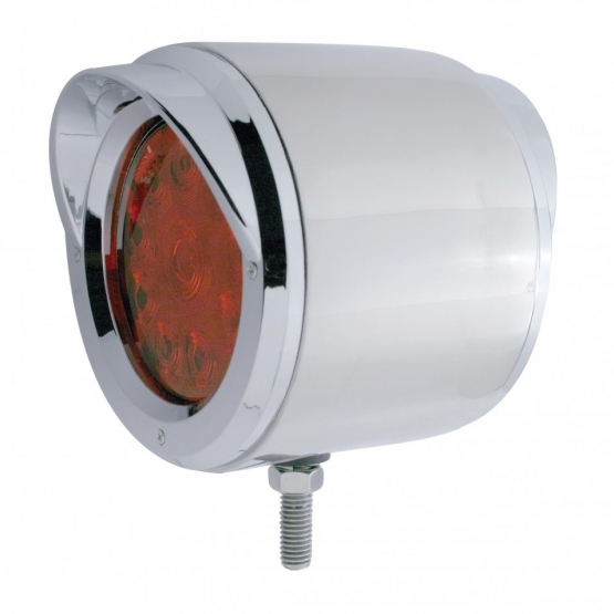 SS Double Face Light With 10 LED 4" Lights With Visors - Amber & Red LED/Amber & Red Lens