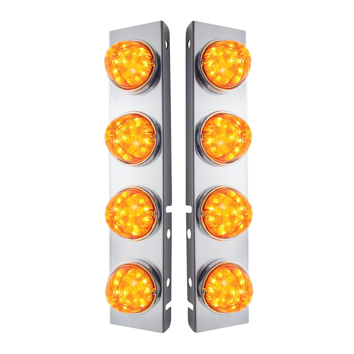 SS Front Air Cleaner Bracket With 8X 17 LED Watermelon Lights & SS Bezels For Peterbilt-Amber LED & Lens (Pair) - Thumbnail 4