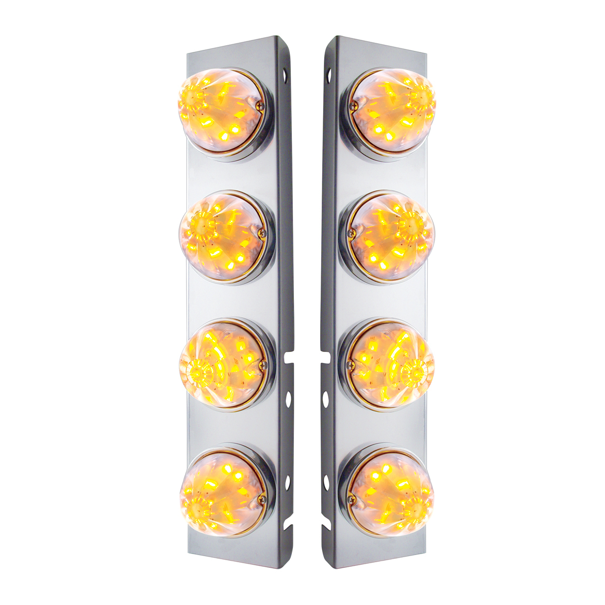 SS Front Air Cleaner Bracket With 8X 17 LED Watermelon Lights & SS Bezels For Peterbilt -Amber LED/Clear Lens (Pair) - Thumbnail 4