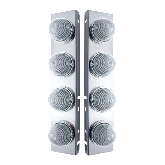 SS Front Air Cleaner Bracket W/8X 17 LED Beehive Lights & SS Bezels For Peterbilt -Amber LED/Clear Lens (Pair)