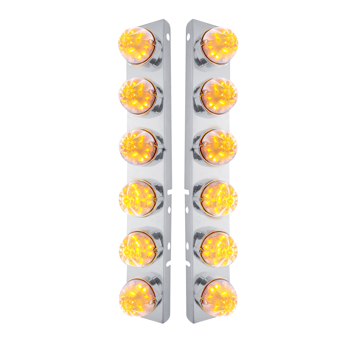 SS Front Air Cleaner Bracket W/12X 17 LED Watermelon Lights & SS Bezels For Peterbilt-Amber LED/Clear Lens (Pair) - Thumbnail 4