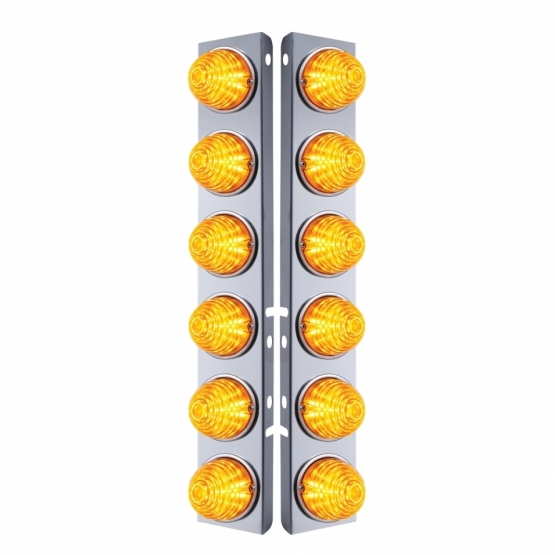SS Front Air Cleaner Bracket W/12X 17 LED Beehive Lights & SS Bezels For Peterbilt-Amber LED & Lens (Pair)