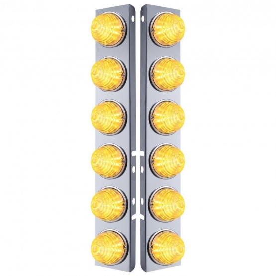 SS Front Air Cleaner Bracket W/12X 17 LED Beehive Lights & SS Bezels For Peterbilt-Amber LED/Clear Lens (Pair)