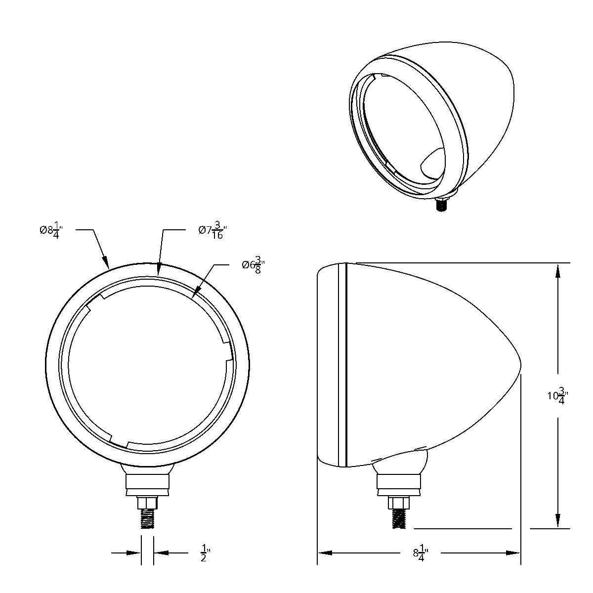 Black Guide 682-C Headlight Housing - Thumbnail 4