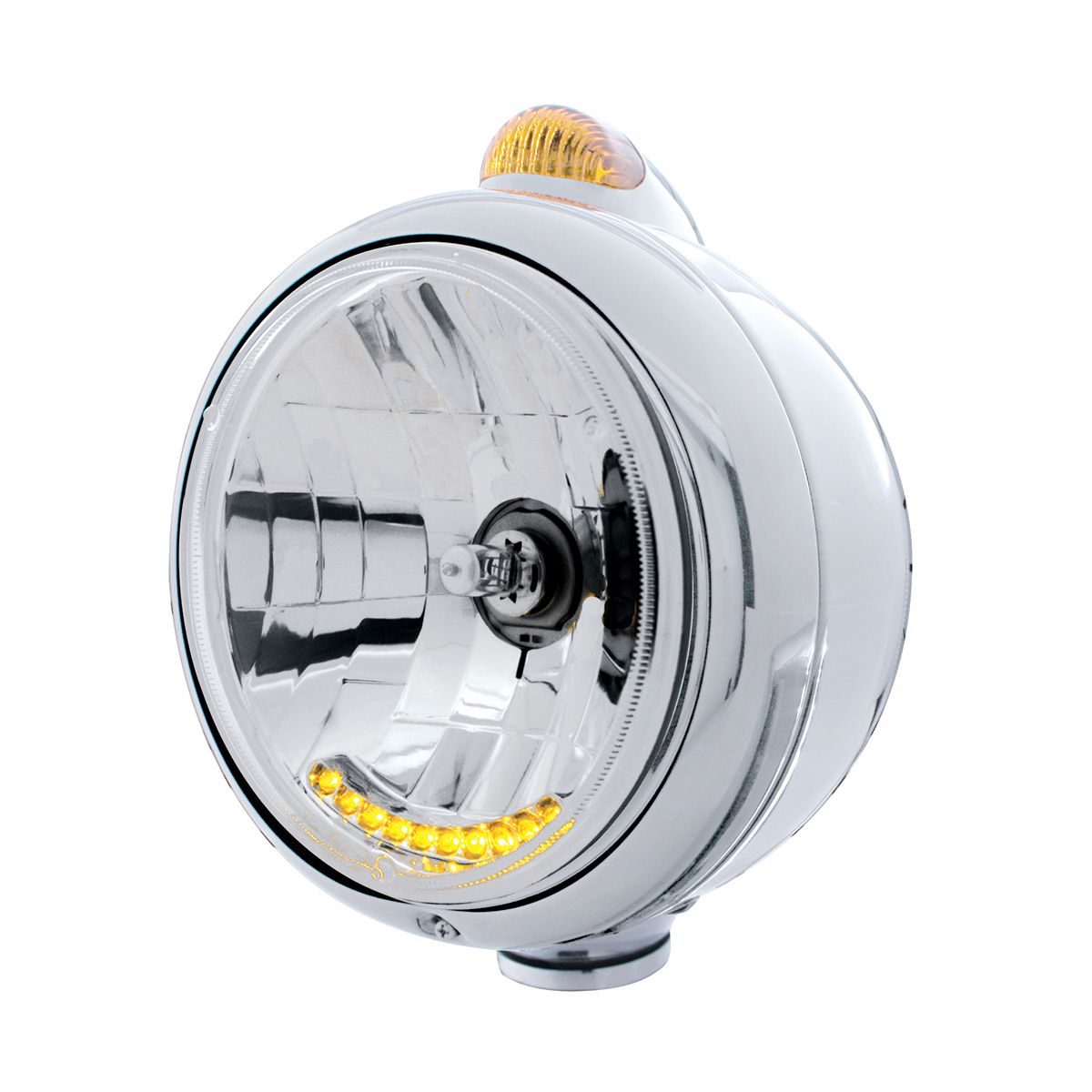 Stainless Steel Guide 682-C Headlight H4 With 6 Amber LED & Dual Mode LED Signal-Amber Lens