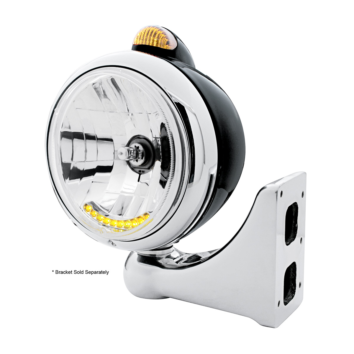 Black Guide 682-C Headlight H4 With 10 Amber LED & Dual Mode LED Signal - Amber Lens - Thumbnail 4