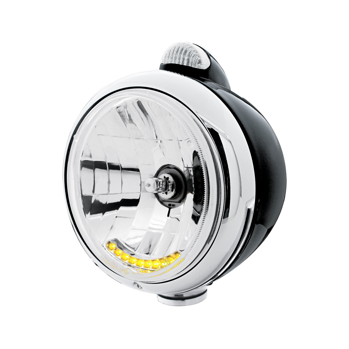 Black Guide 682-C Headlight H4 With 10 Amber LED & Dual Mode LED Signal - Clear Lens - Thumbnail 5