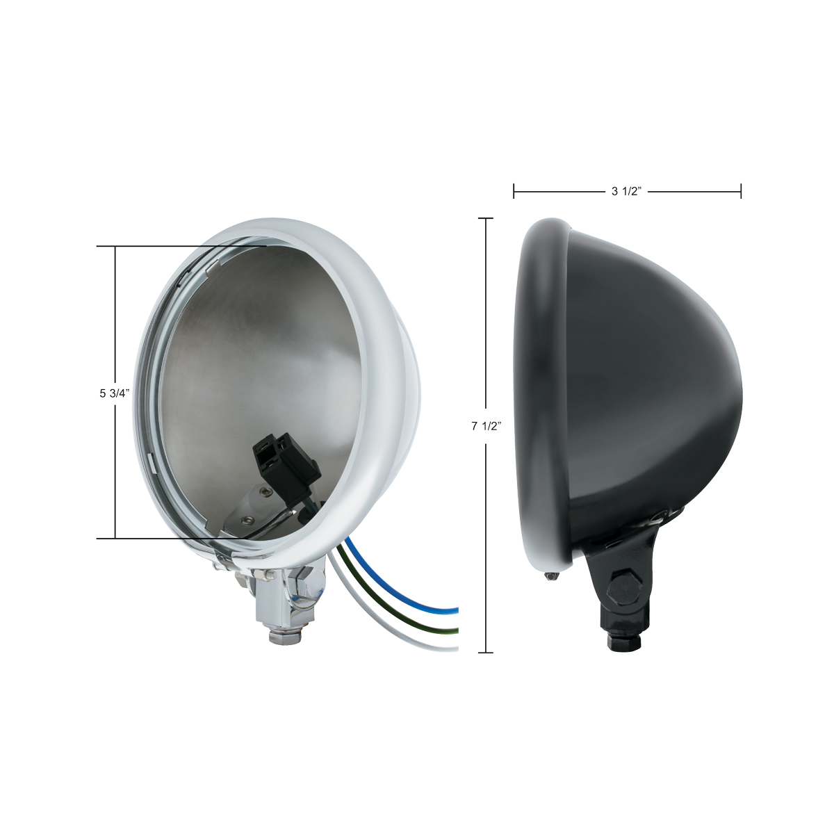 Chrome 5-3/4" Motorcycle Headlight Housing Only - Bottom Mount - Thumbnail 4