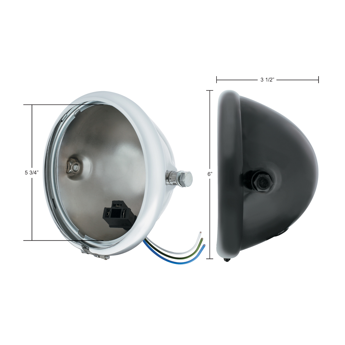 Black 5-3/4" Motorcycle Headlight Housing Only - Side Mount - Thumbnail 4