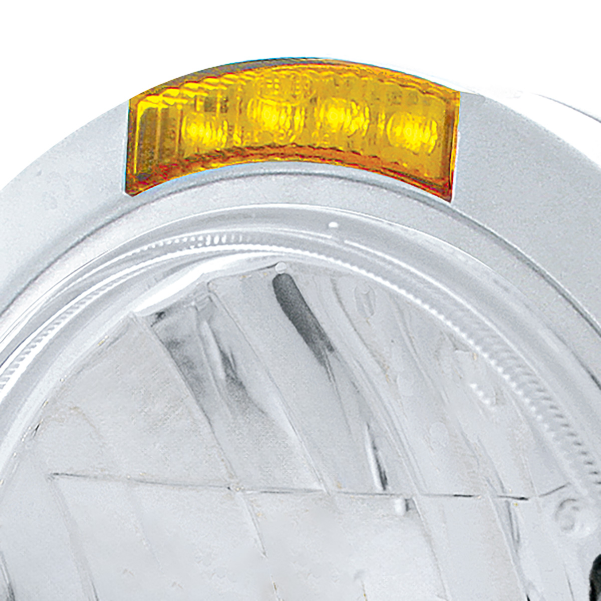 Stainless Steel Bullet Classic Headlight H4 With 10 Amber LED & Dual Mode LED Signal - Amber Lens - Thumbnail 2